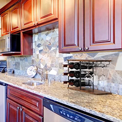 LIANTRAL Freestanding Wine Rack 6 Bottles 4 Glasses