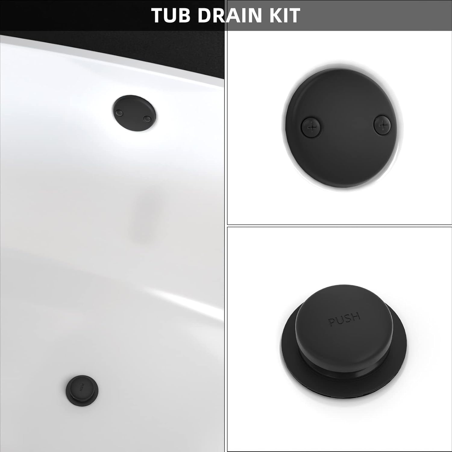 Citymoor Matte Black Bathtub Drain Kit Universal All Metal