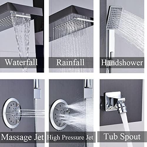 Gougeltd LED Light Shower Panel Tower Rainfall Head with Massager