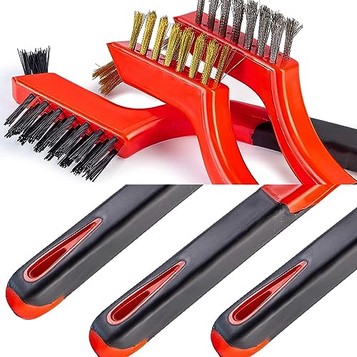 Wire Brush 3Pcs Metal Scrubber with Curved Handle