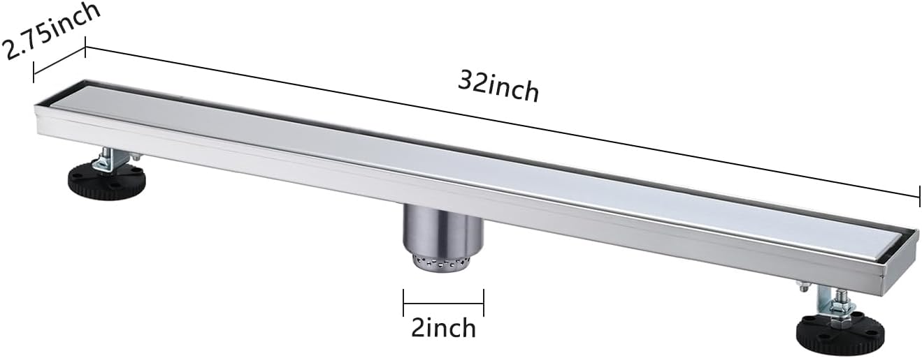 AGANS 32-inch Linear Shower Drain with Hair Strainer and Leveling Feet