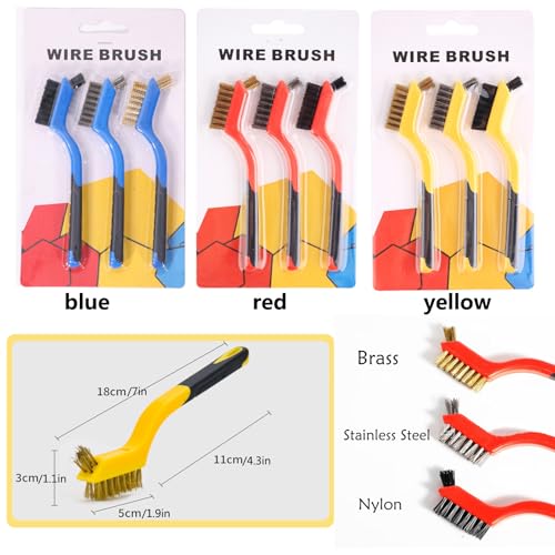Wire Brush 3Pcs Metal Scrubber with Curved Handle