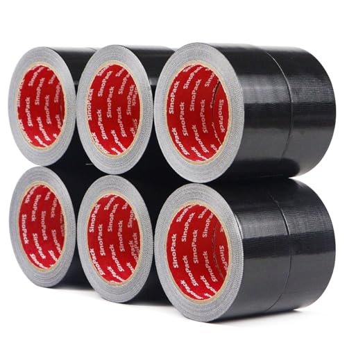 SinoPack Duct Tape 12 Pack Heavy Duty Waterproof Black No Residue