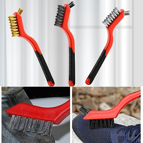 Wire Brush 3Pcs Metal Scrubber with Curved Handle