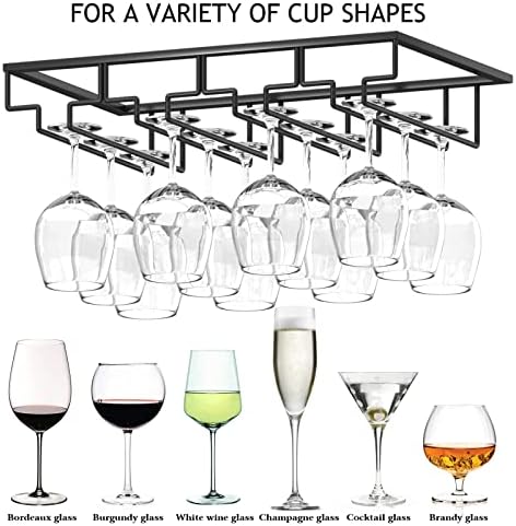 Wine Glass Rack 2 Pack - 4 Rows Black Metal Storage Hanger