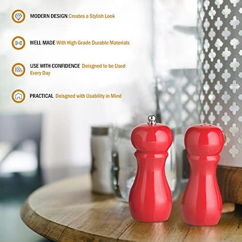 Premier Housewares Salt Shaker and Pepper Mill Set - Red Shiny Finish