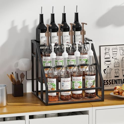 Vantimo Coffee Syrup Rack Organizer 3 Tier Rustic Brown 1