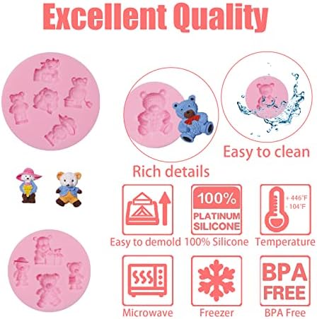 Teddy Bear Silicone Molds 4Pcs for Cake Candy Decoration