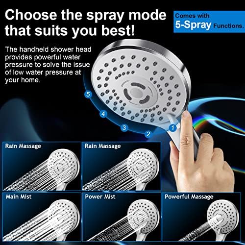 PinWin Shower Head Combo with 5 Settings and 11 Inch Arm 1
