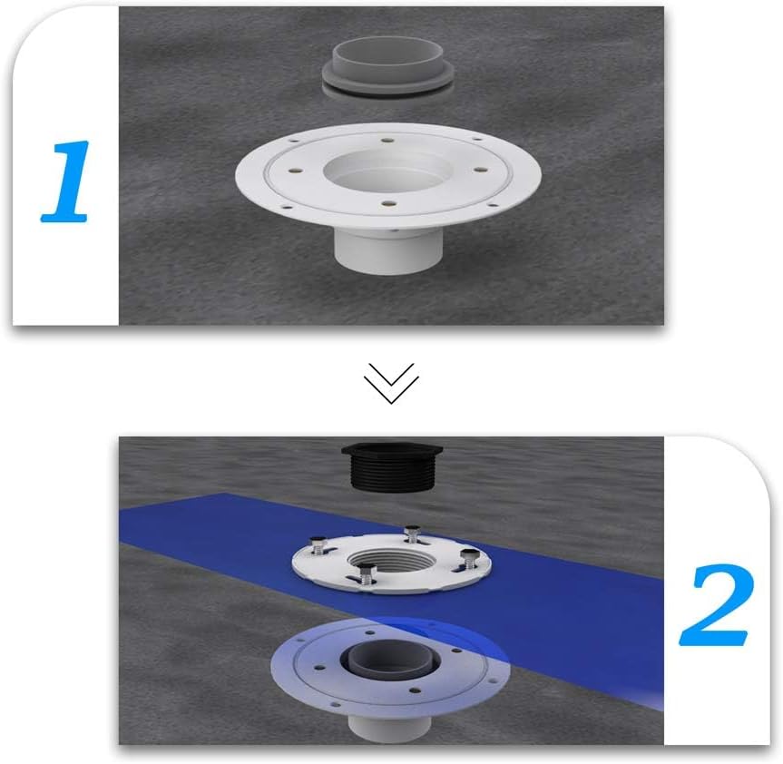 USHOWER 2 Inch Drain Base Flange with Rubber Coupler - White