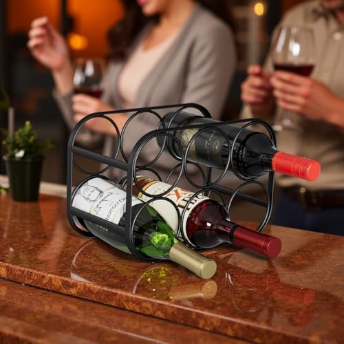 Buruis 6-Bottle Wine Rack Modern Black Metal Stand