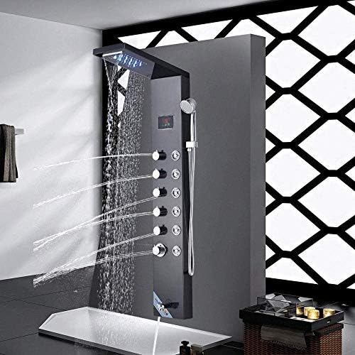 Gougeltd Stainless Steel Shower Panel with LED Massage and Fingerprint-Free Design