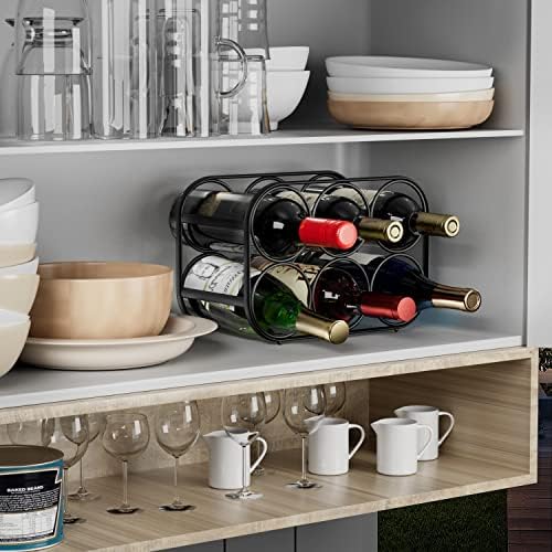 Buruis 6-Bottle Wine Rack Modern Black Metal Stand