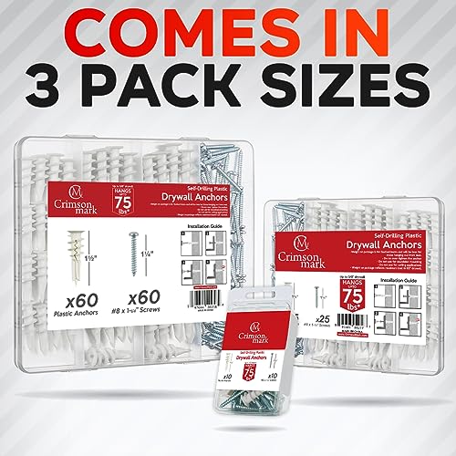 CrimsonMark 120Pcs 8 Drywall Anchors Screws Kit