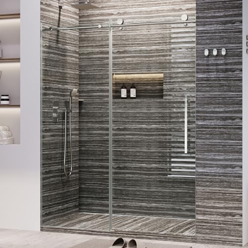 Frameless Sliding Shower Door with Tempered Glass and Waterproof Seal Strip