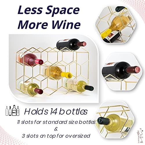 Gusto Nostro 14 Bottle Tabletop Wine Rack - Gold Metal 3 Tier Modern Design