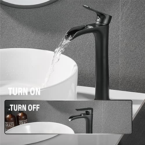 YUNDOOM Matte Black Vessel Sink Faucet with Waterfall Design