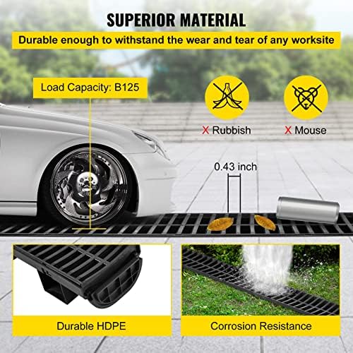 VEVOR Trench Drain System 4 Pack with HDPE Drain Trench and Plastic Grate