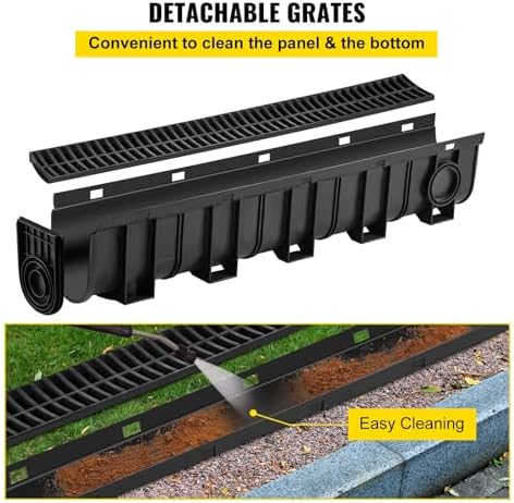 VEVOR Trench Drain System 4 Pack Black HDPE Drainage Trench