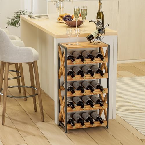 LUMAMU 20 Bottle Freestanding Wood Wine Rack