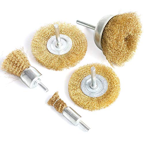 FPPO 5pc Brass Wire Wheel Brush Kit for Drill