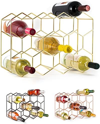 Gusto Nostro 14 Bottle Tabletop Wine Rack - Gold Metal 3 Tier Modern Design