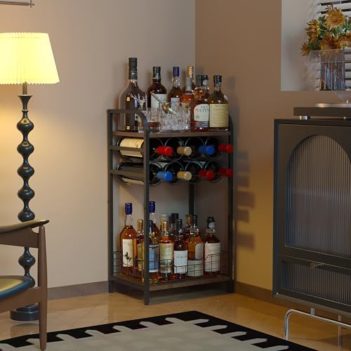 Bosimeca 3-Tier Wine Bar Table with 8-Bottle Rack