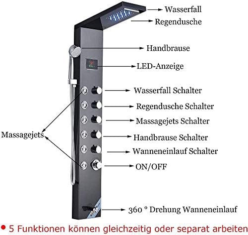 Gougeltd Stainless Steel Shower Panel with LED Massage and Fingerprint-Free Design