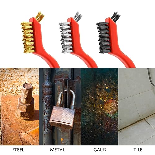 Wire Brush 3Pcs Metal Scrubber with Curved Handle