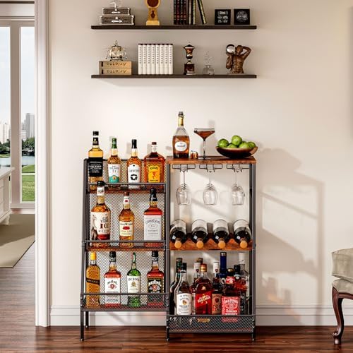 Hayexiha 3-Tier Liquor Stand with Glass Holder and Fences