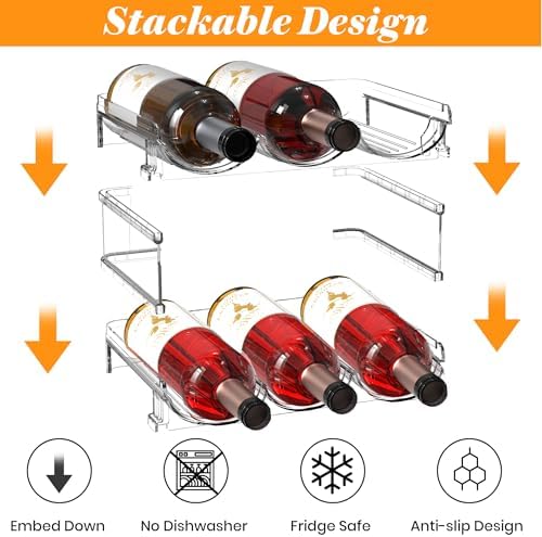Stackable Wine Rack for Fridge 2 Tier Hold 6 Bottles