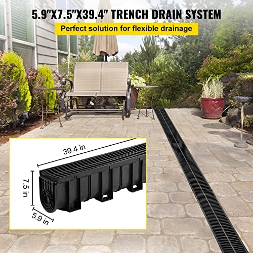 VEVOR Trench Drain System 4 Pack Black HDPE Drainage Trench