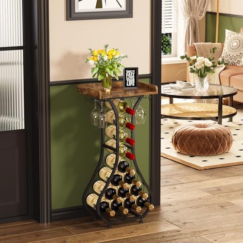 X-cosrack Freestanding Wine Rack with 14 Bottle Capacity and Glass Holder