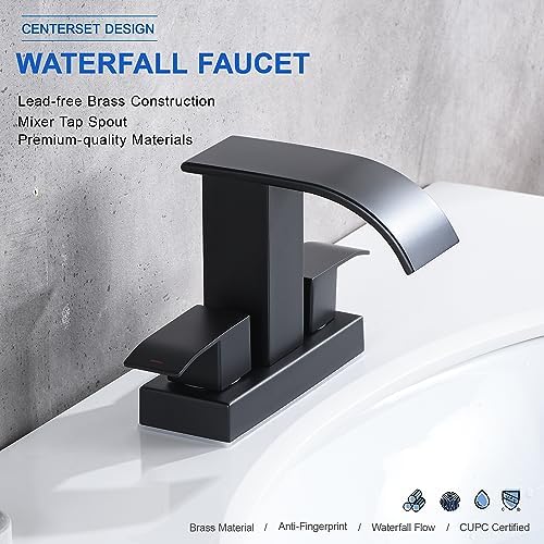Black Waterfall Bathroom Faucet with Pop Up Drain and Overflow