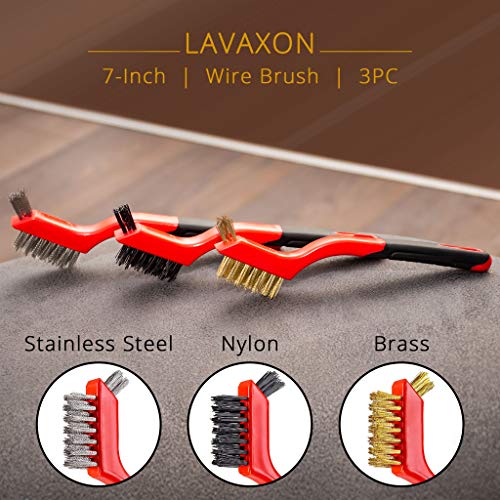 Wire Brush Set 3Pcs - Brass Nylons Stainless Steel Bristles with Curved Handle