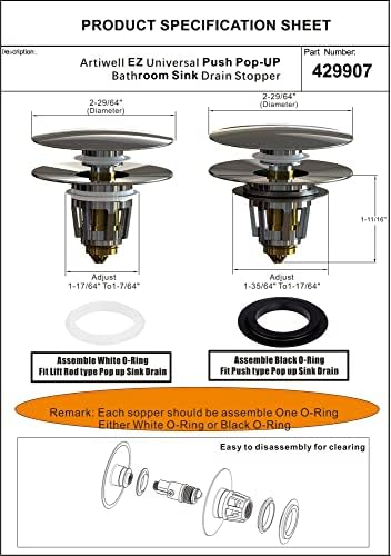 Artiwell Universal Bathroom Sink Drain Stopper with Hair Catcher