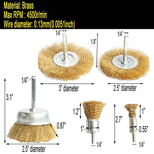 FPPO 5pc Brass Wire Wheel Brush Kit for Drill