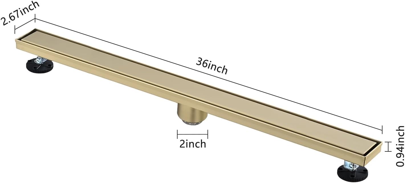 36 Inches Linear Shower Drain with Hair Strainer and Leveling Feet 1