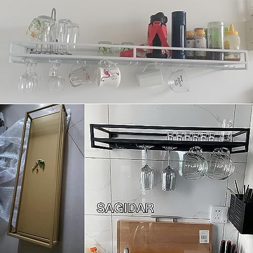 SDdPulse Wall-Mount Wine Rack with Glass Hangers - 60cm Durable and Space-Saving