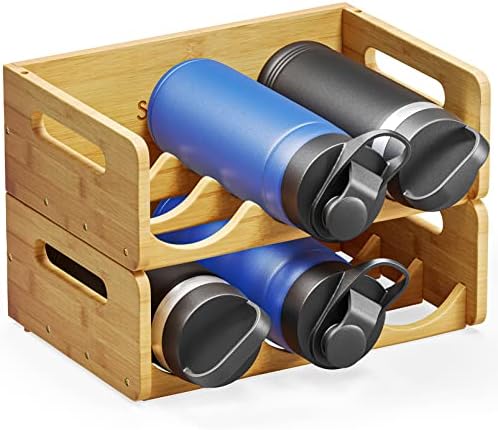 SpaceAid Bamboo Water Bottle Organizer 2 Pack 3-Slot 1