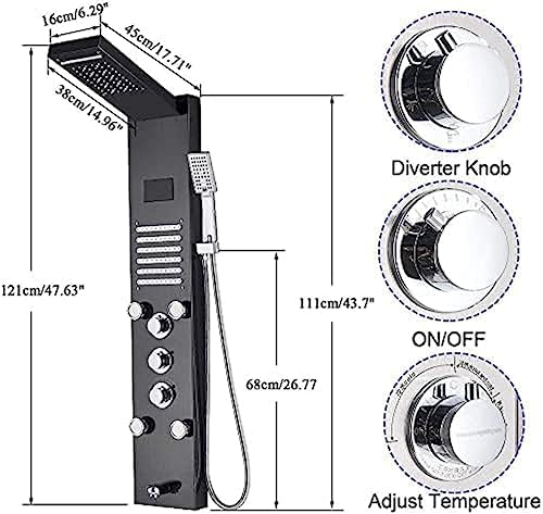 TECKI Shower Panel Column with 5 Functions Hydromassage and Handheld Shower - Gold Black