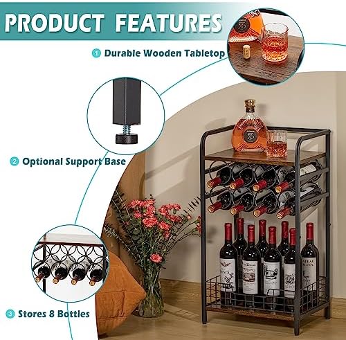 Bosimeca 3-Tier Wine Bar Table with 8-Bottle Rack