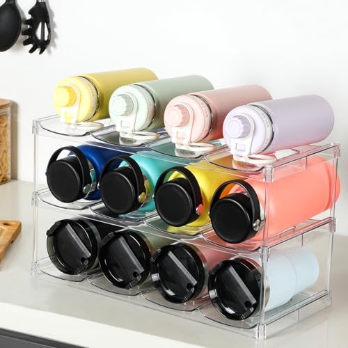3 Tier Stackable Water Bottle Organizer - 12 Cup Holder for Large Bottles