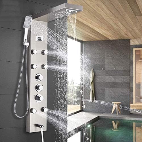 Gougeltd Thermostatic Waterfall Shower Head with Handheld Massage Jets