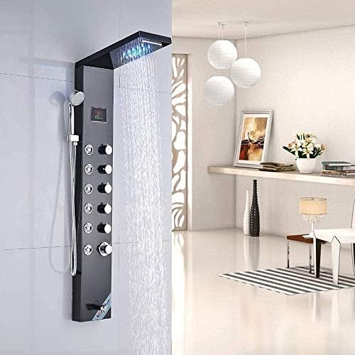 Gougeltd Stainless Steel Shower Panel with LED Massage and Fingerprint-Free Design