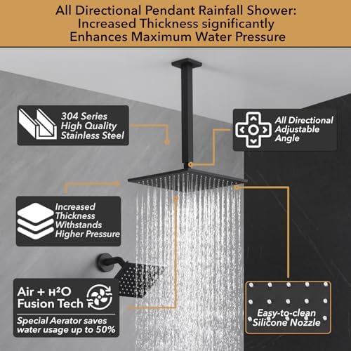 VANFOXLE Matte Black Push Button Shower Faucet Set 1
