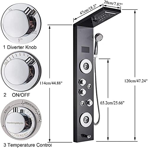 Gougeltd LED Shower Tower Panel Black Stainless Steel