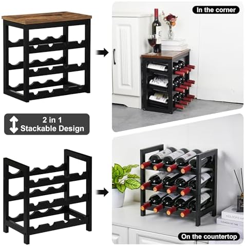 VASMIA 6-Tier Bamboo Wine Rack 24-Bottle Freestanding Storage Shelf