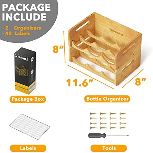 SpaceAid Bamboo Water Bottle Organizer 2 Pack 3-Slot 1