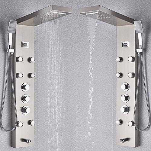 Gougeltd Thermostatic Waterfall Shower Head with Handheld Massage Jets